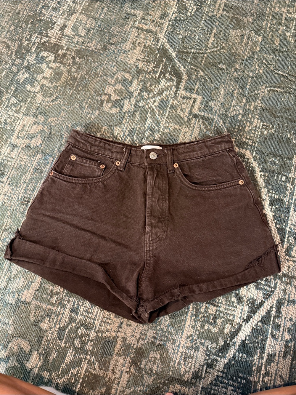 Zara Brown High-Rise Denim Shorts